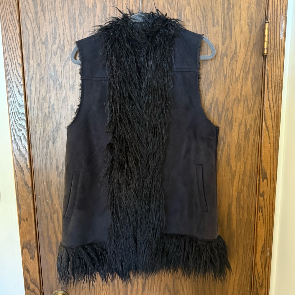 Black Shaggy Faux Fur Vest Mobwife Suede Feel Shag Fur Vest Old Money